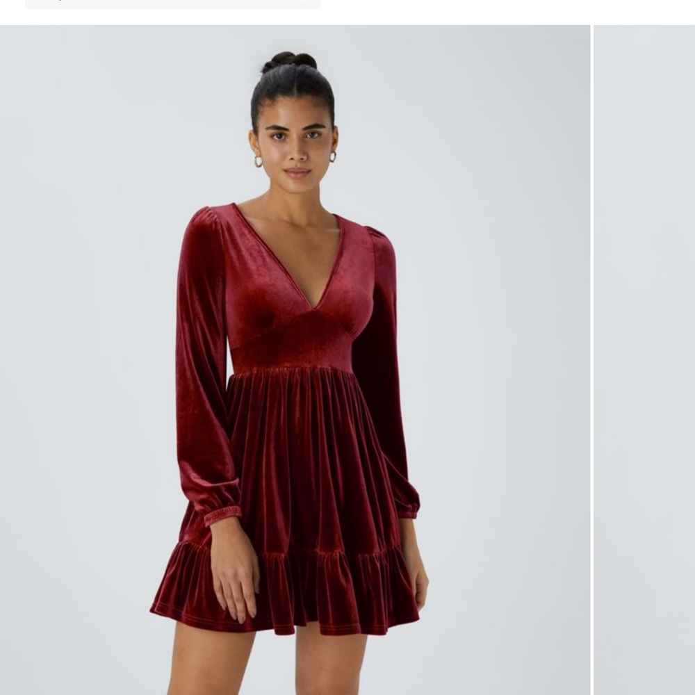 HALARA Burgundy Velvet Long Sleeve Dress